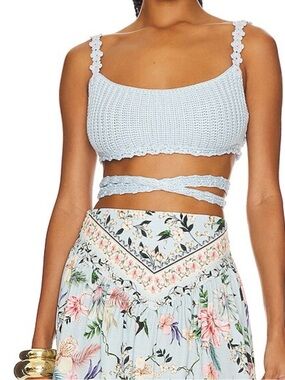 Agua Bendita Light Blue Crochet Wrap Crop Top NEW WITH TAGS
